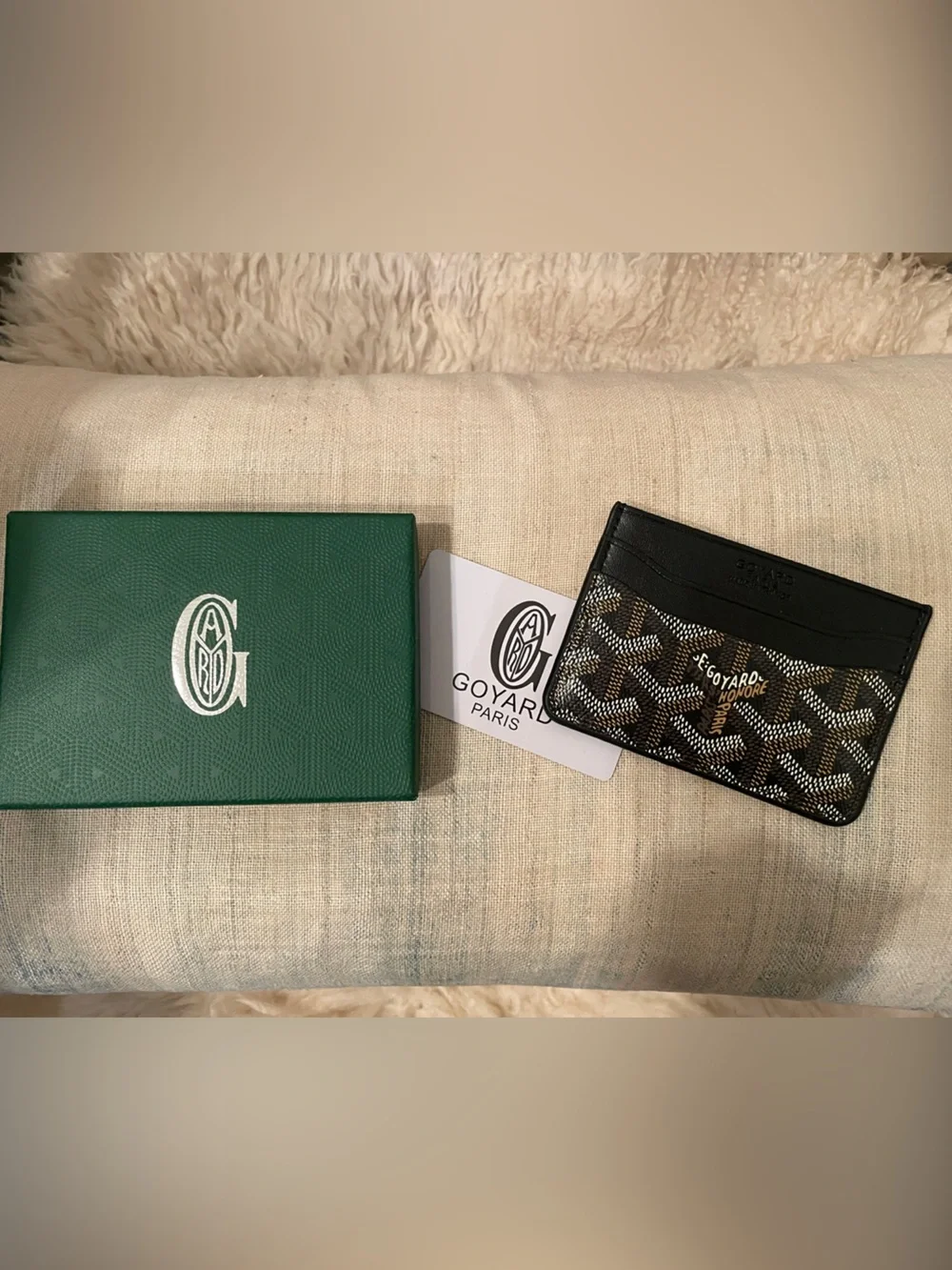 Goyard Black and Brown Card Case with Signature Chevron Print